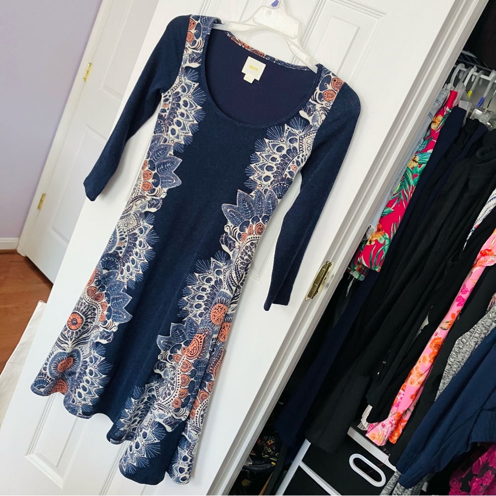 Anthropologie Maeve Navy Bohemian Sweater Dress